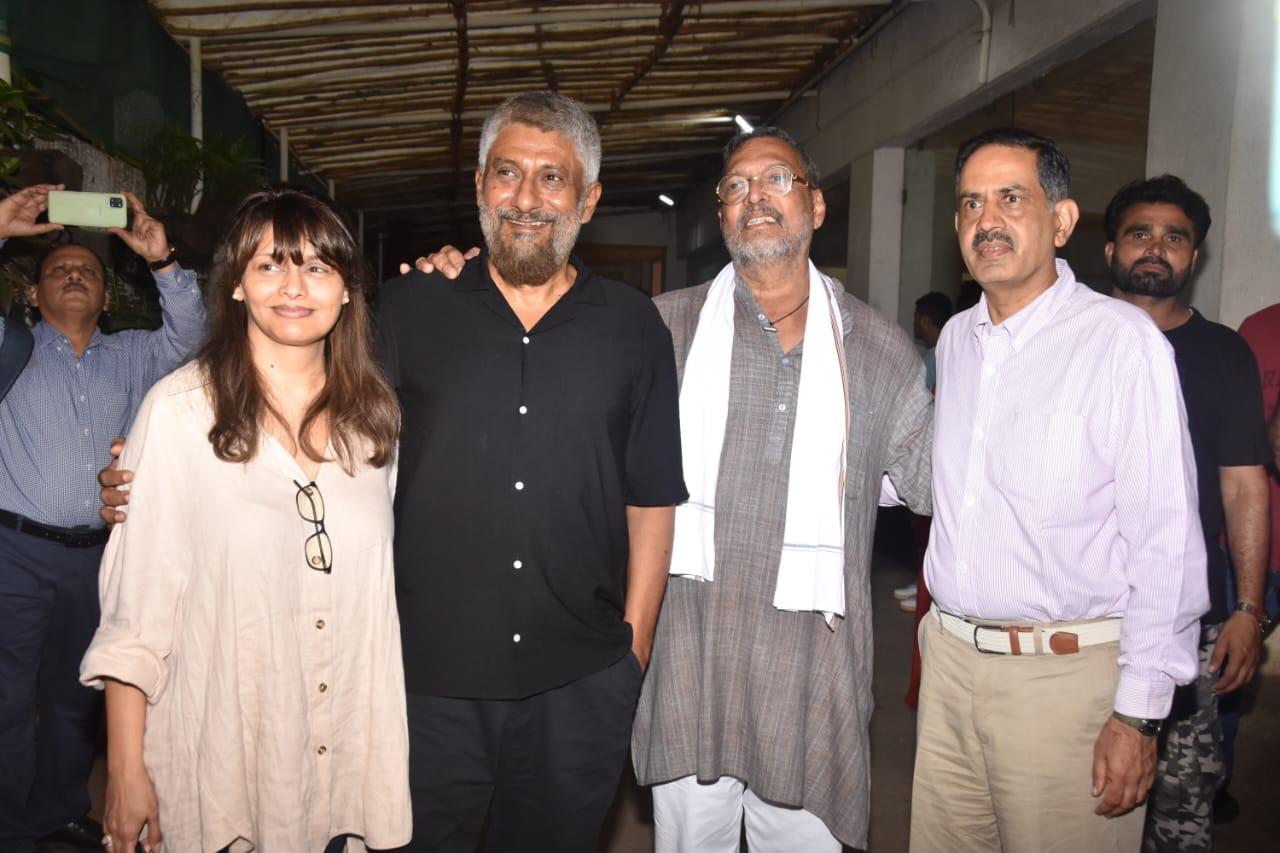 In a captivating snapshot of Bollywood's charisma, veteran actor Nana Patekar, accompanied by Vivek Agnihotri and Pallavi Agnihotri, graced the premises of Sunny Super Sound in Juhu. 